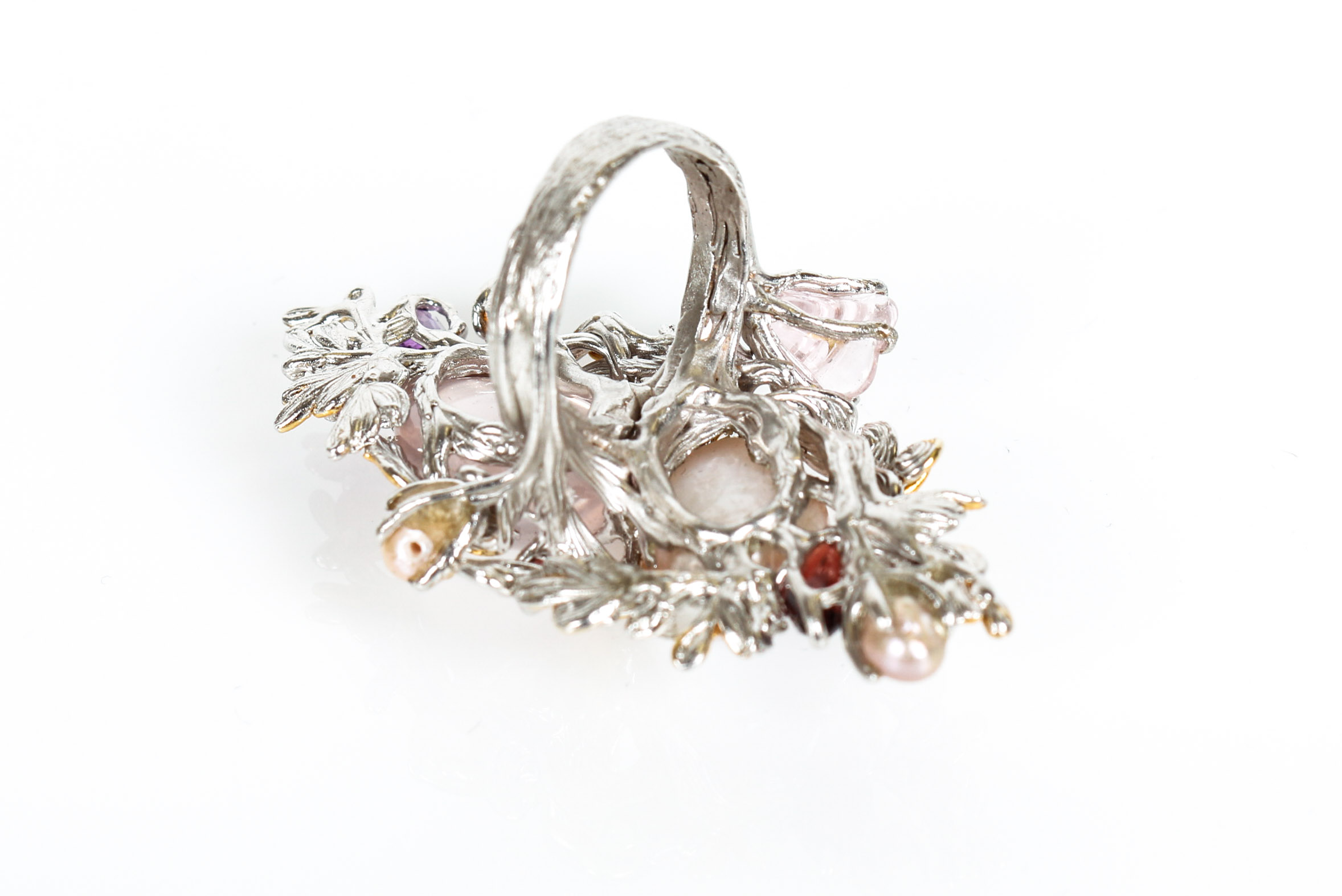 Joseph Holland Custom Multi-Stone, Freshwater Cultured Pearl, Sterling Silver and Vermeil Ring