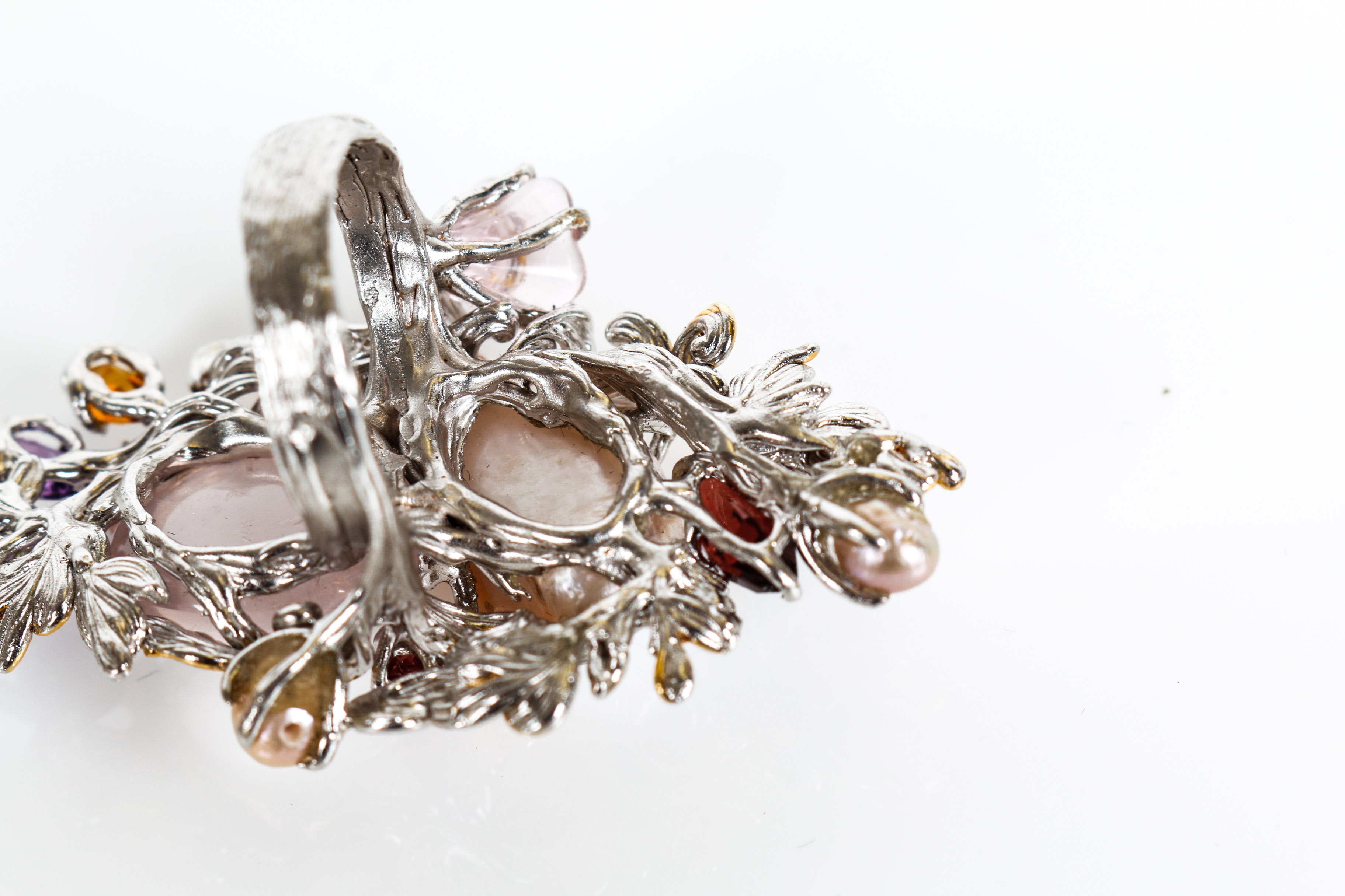 Joseph Holland Custom Multi-Stone, Freshwater Cultured Pearl, Sterling Silver and Vermeil Ring