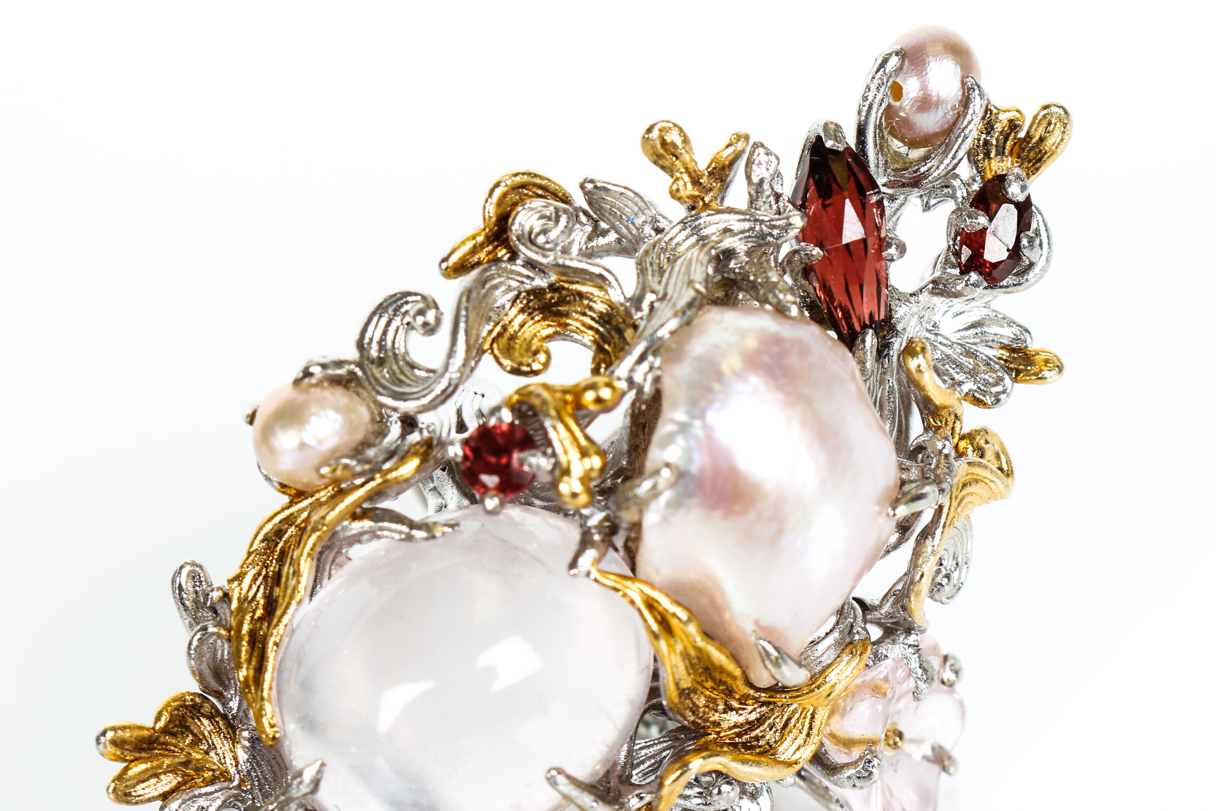 Joseph Holland Custom Multi-Stone, Freshwater Cultured Pearl, Sterling Silver and Vermeil Ring