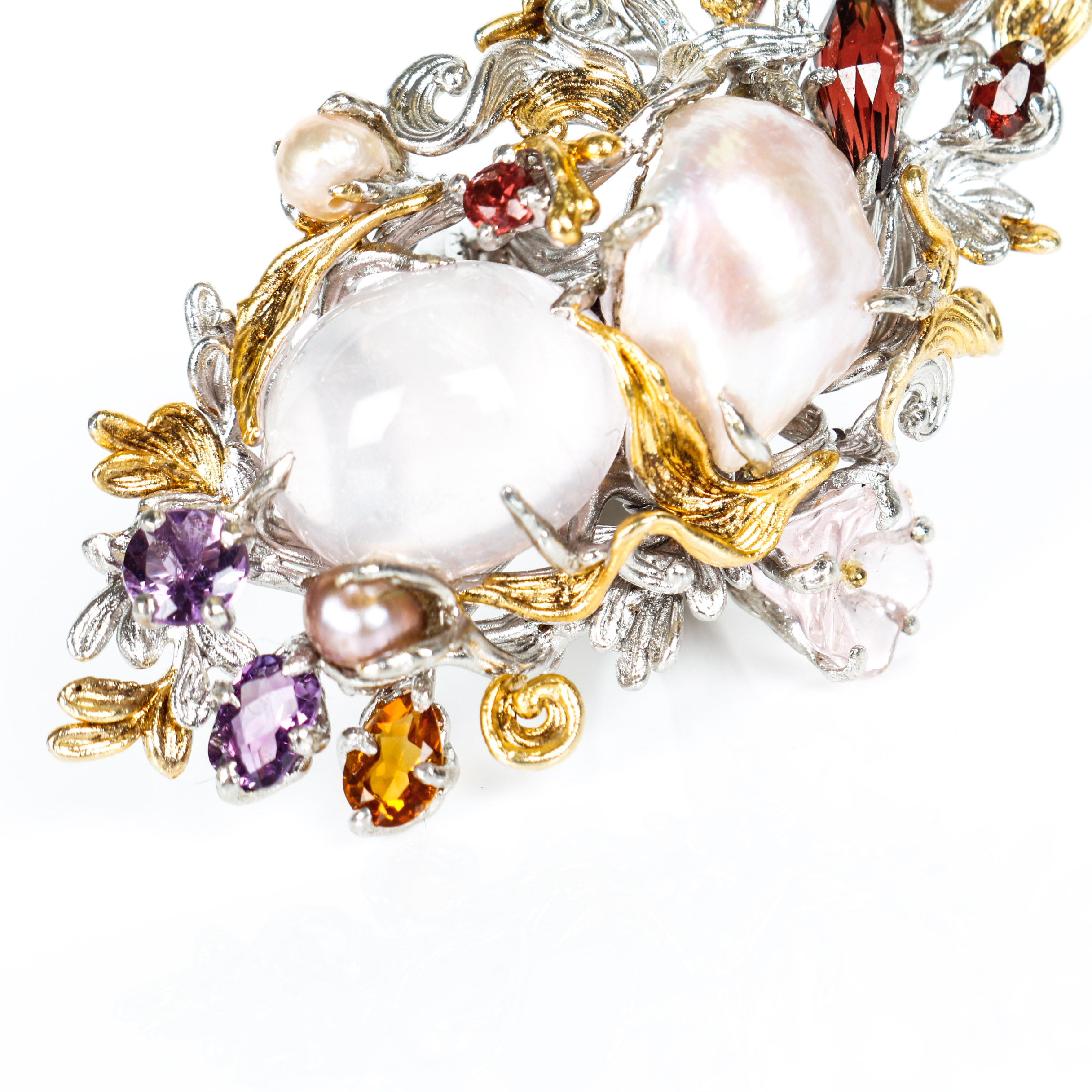 Joseph Holland Custom Multi-Stone, Freshwater Cultured Pearl, Sterling Silver and Vermeil Ring