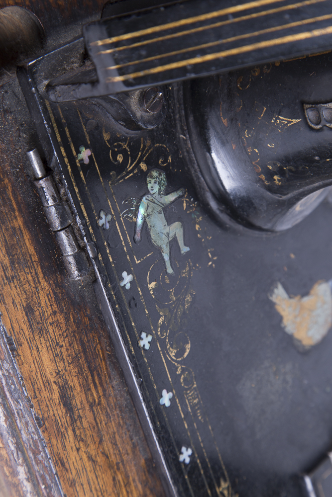 Antique Hand Cranked Portable Sewing Machine with Case