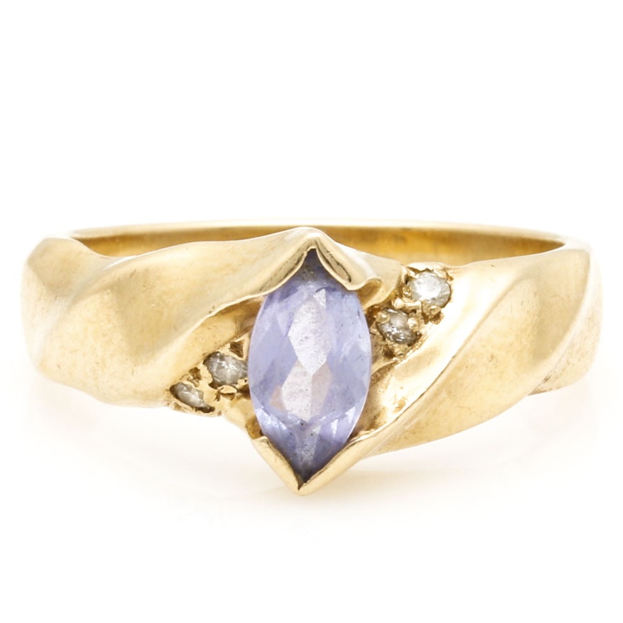 14K Yellow Gold Tanzanite and Diamond Ring