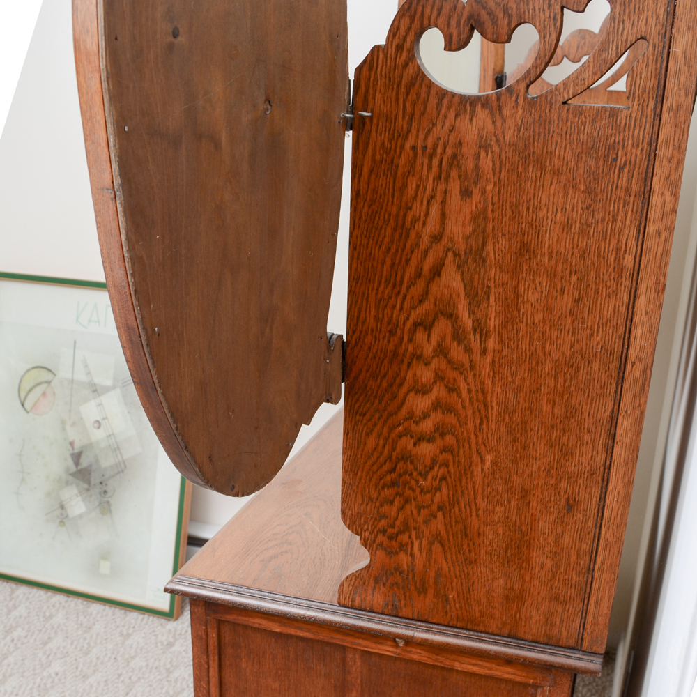Victorian Style Mirrored Dressing Stand Over Four Drawer Dresser in Oak
