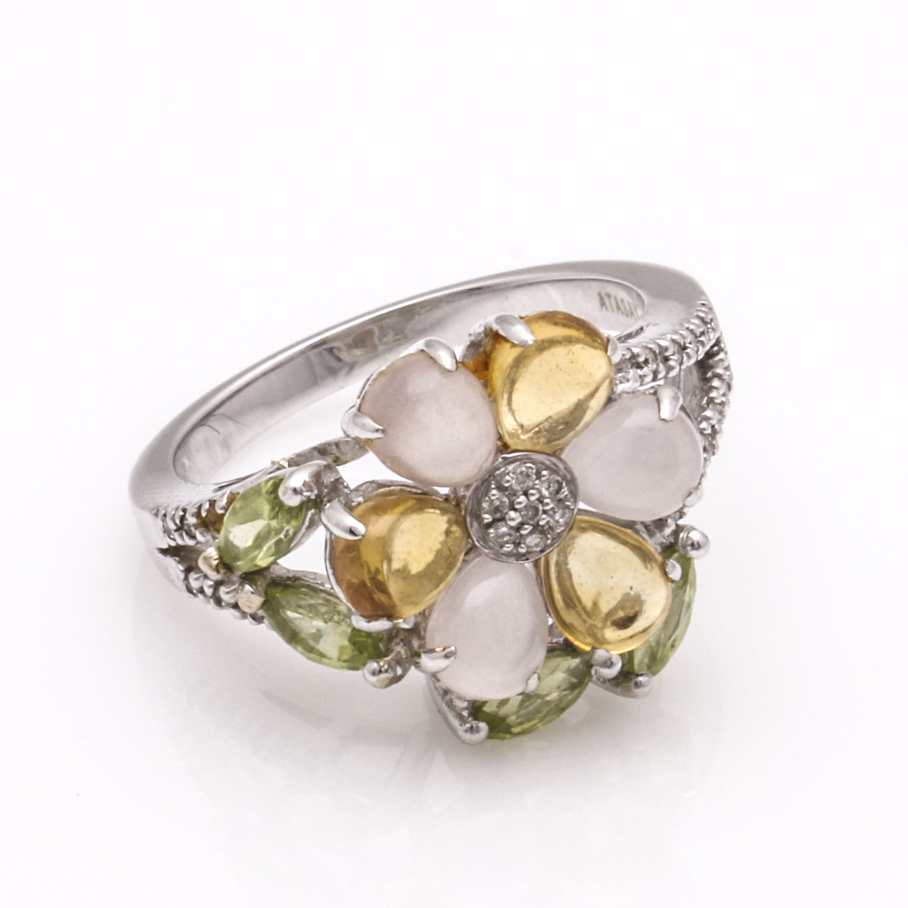 18K White Gold Floral Gemstone Ring