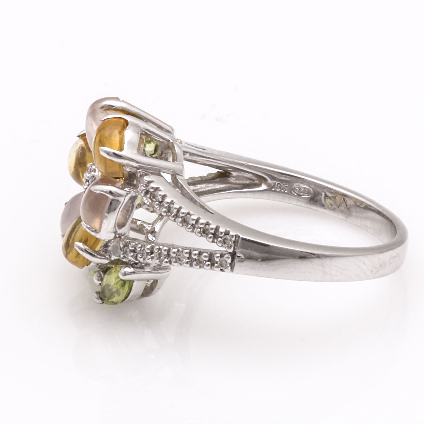 18K White Gold Floral Gemstone Ring