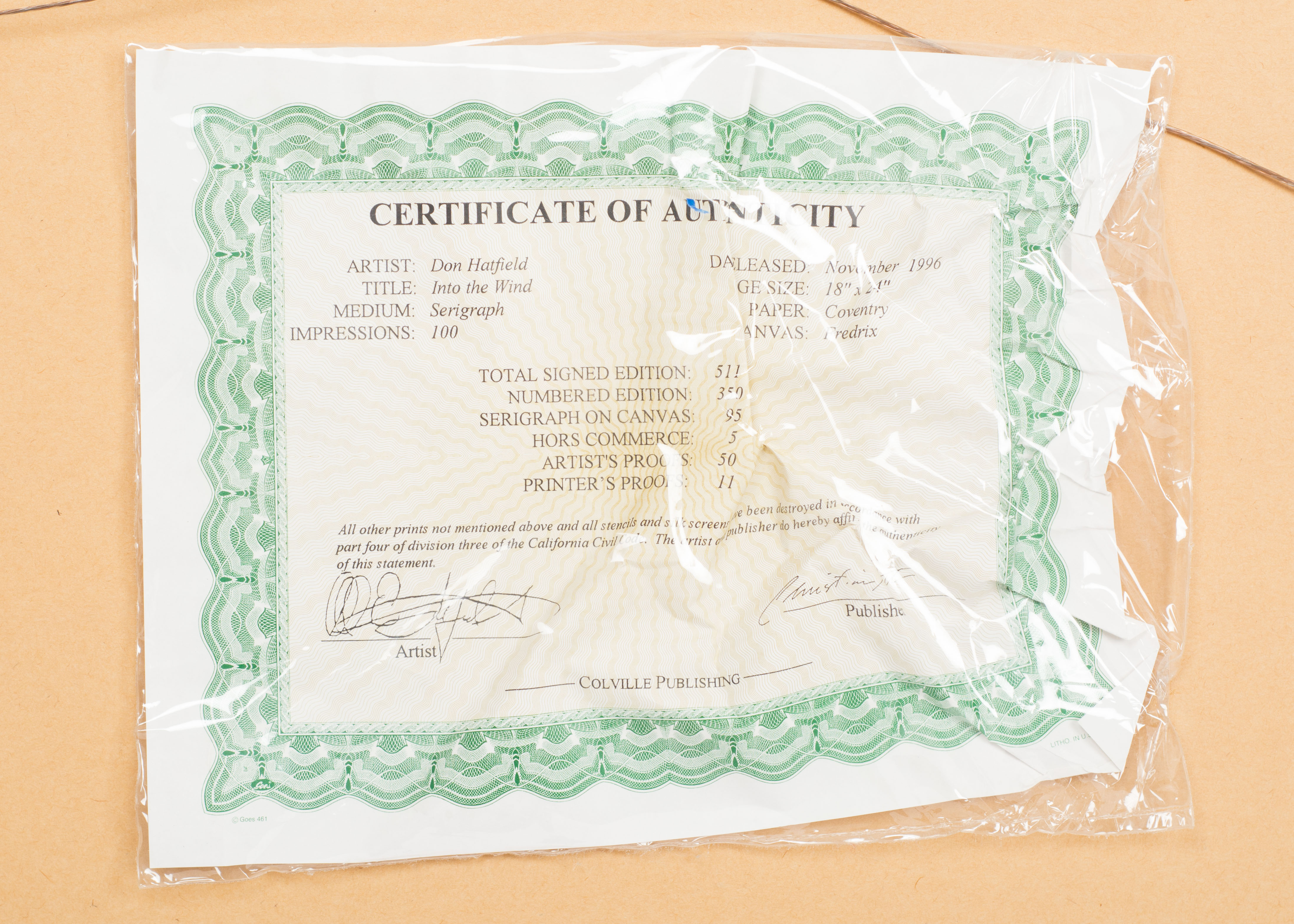 Don Hatfield Limited Edition Serigraph "Into the Wind"