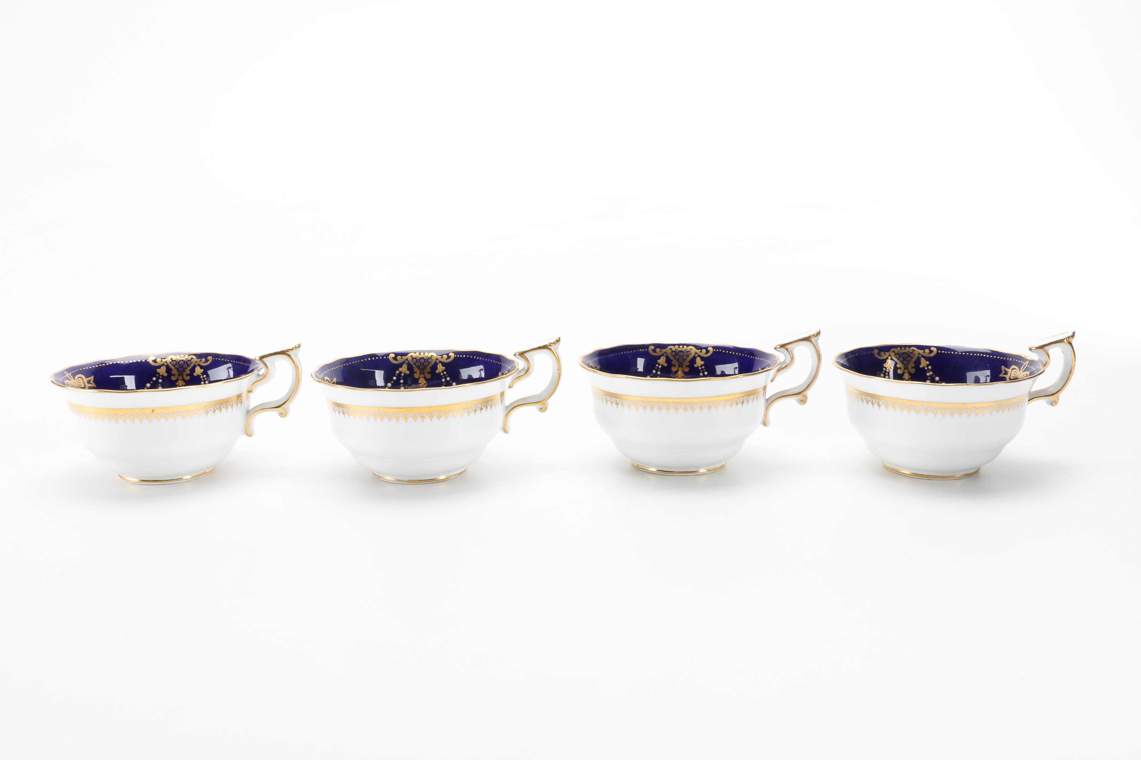 Spode and Limoges Porcelain Teacups and Saucers