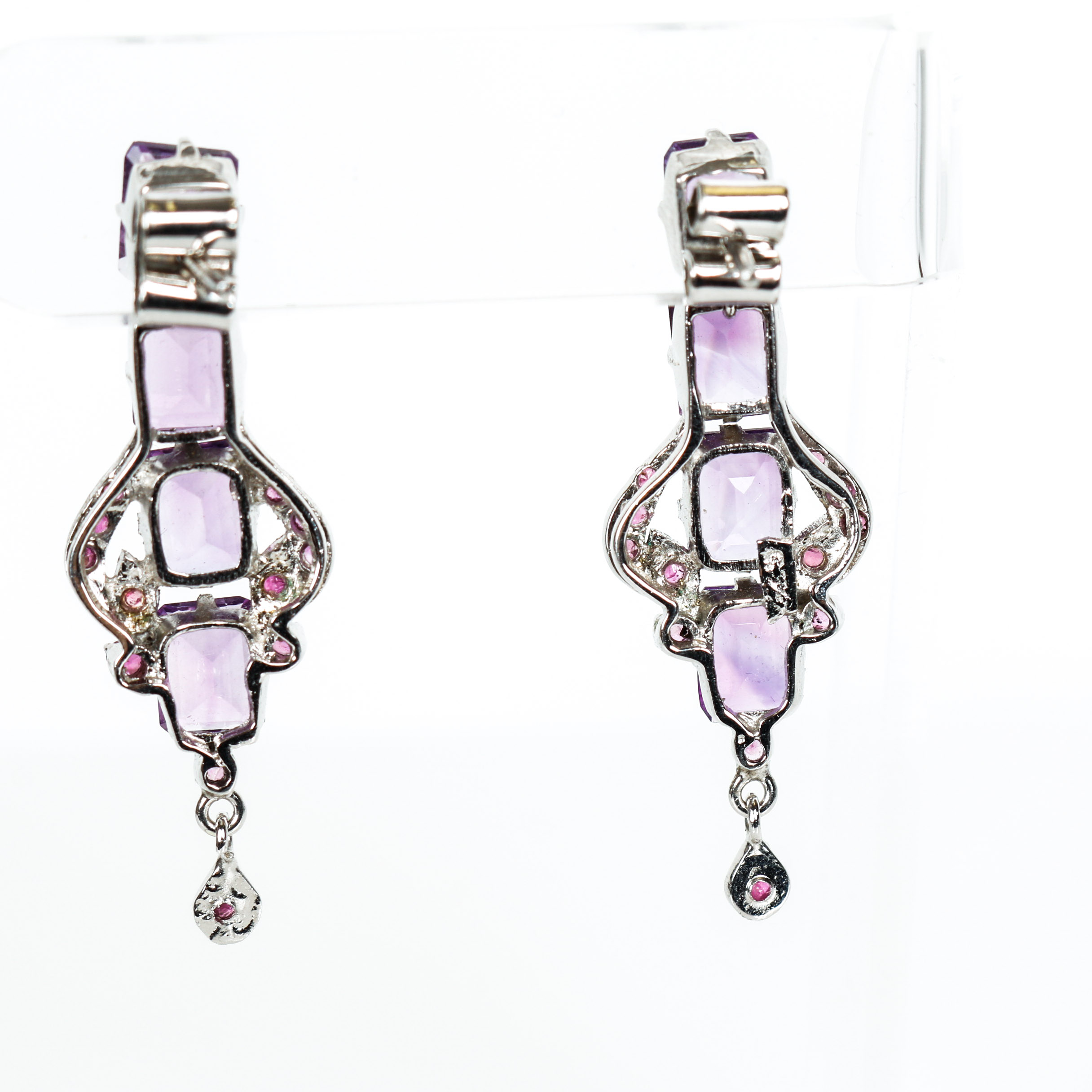 Vintage Amethyst, Ruby,  and Silver Drop  Earrings