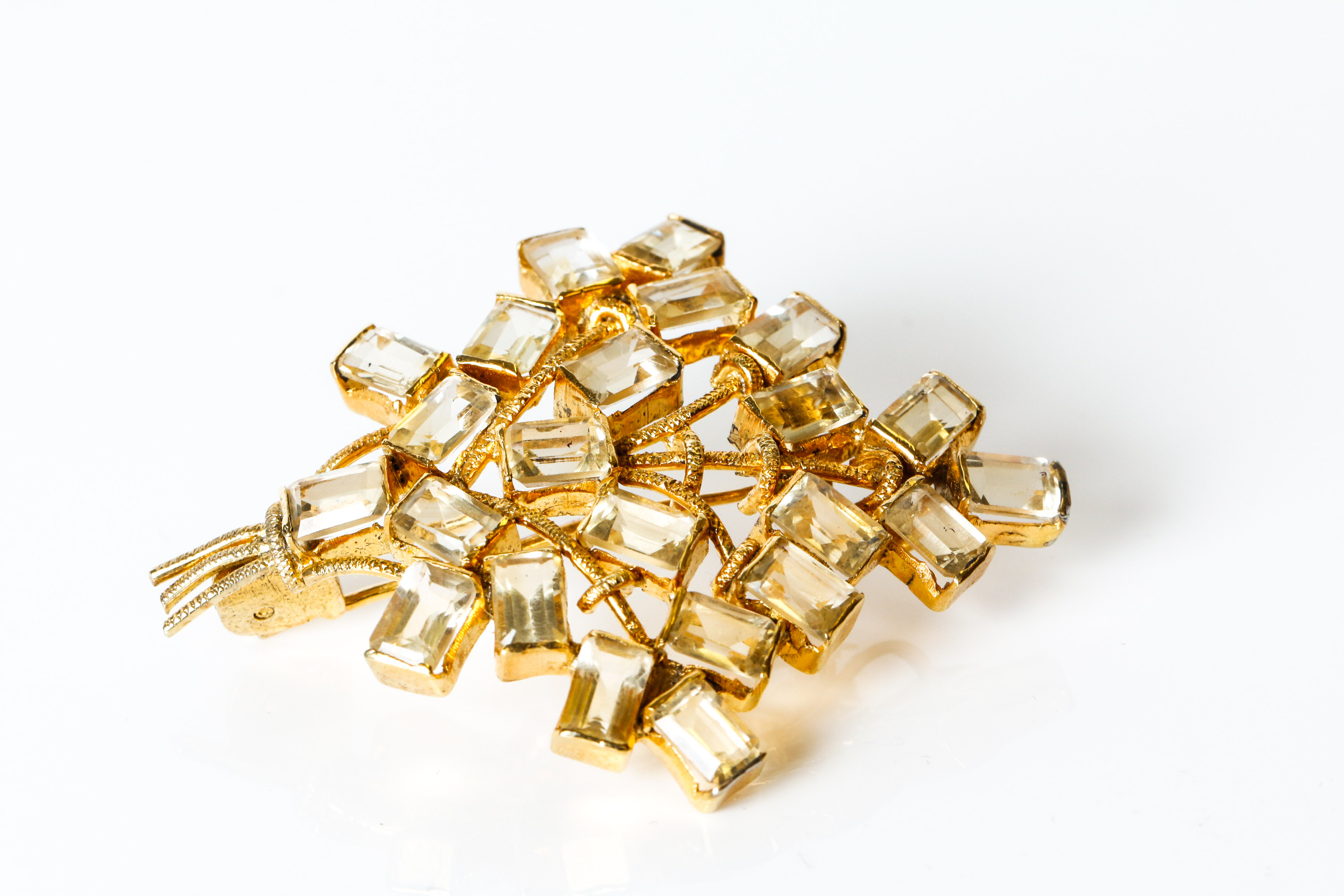 Vintage Yellow Quartz and Vermeil Brooch/Enhancer