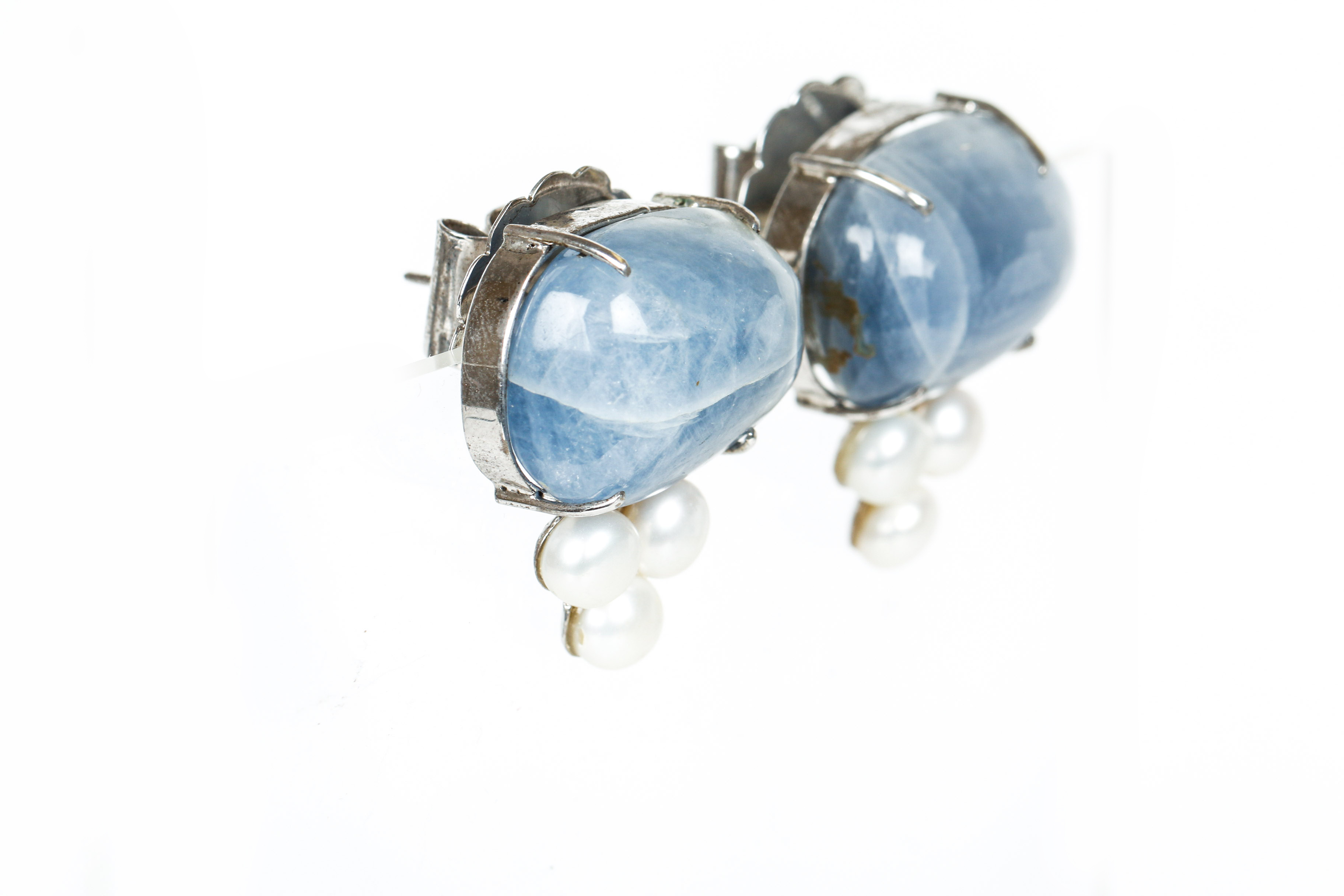 Vintage Quartz, Cultured Pearl and Silver Earrings