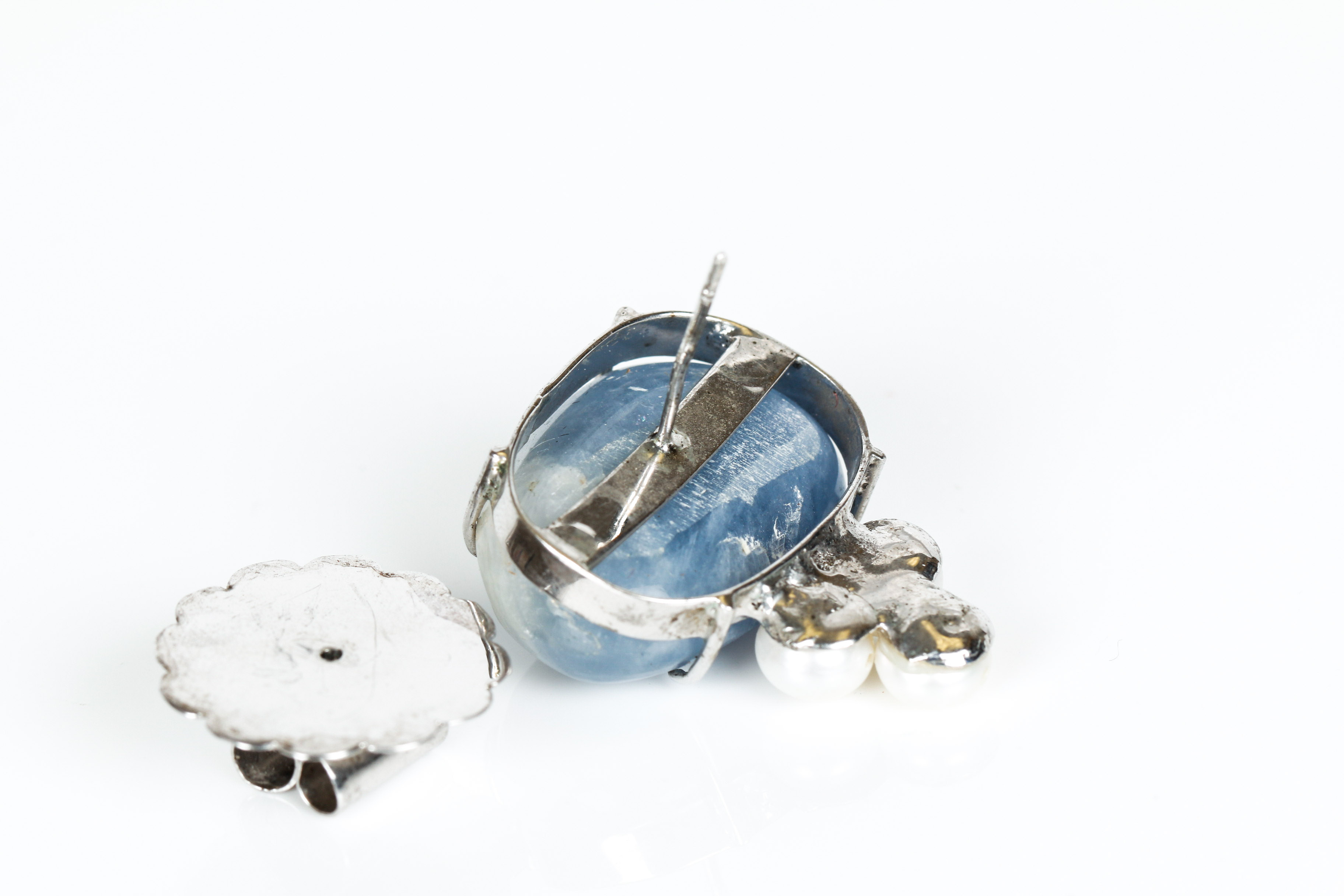 Vintage Quartz, Cultured Pearl and Silver Earrings