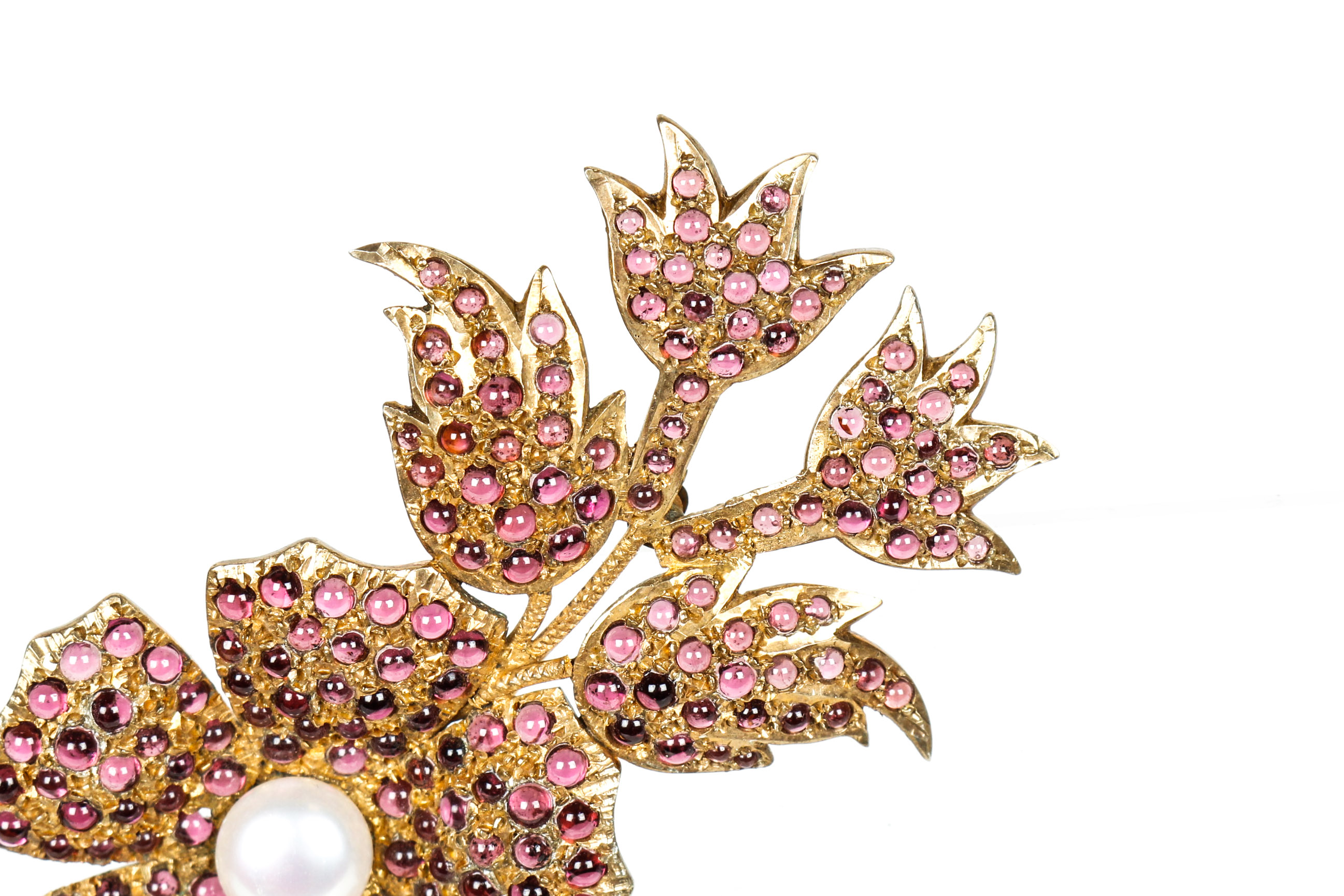 Vintage Garnet Freshwater Pearl and Vermeil  Floral Brooch
