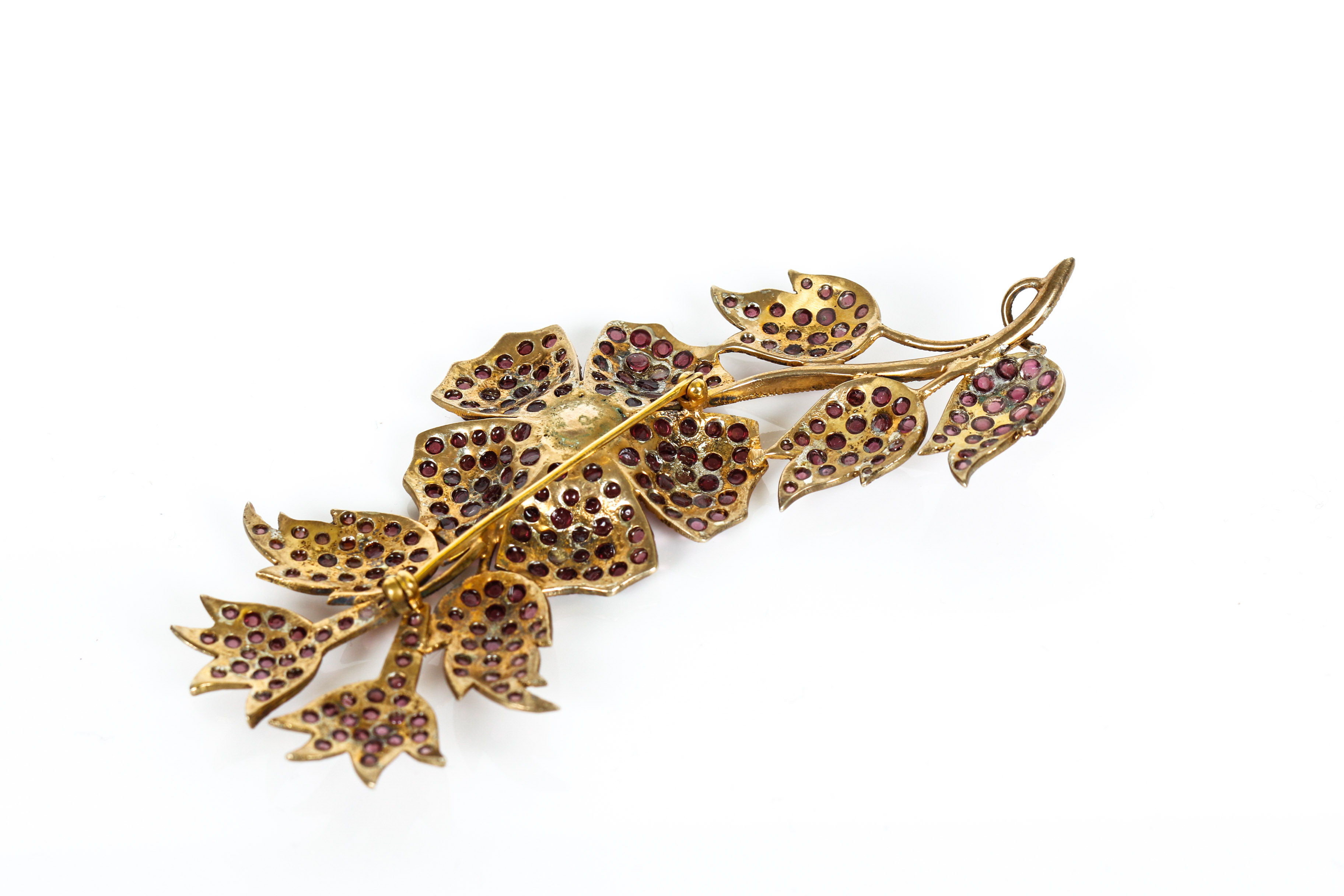 Vintage Garnet Freshwater Pearl and Vermeil  Floral Brooch