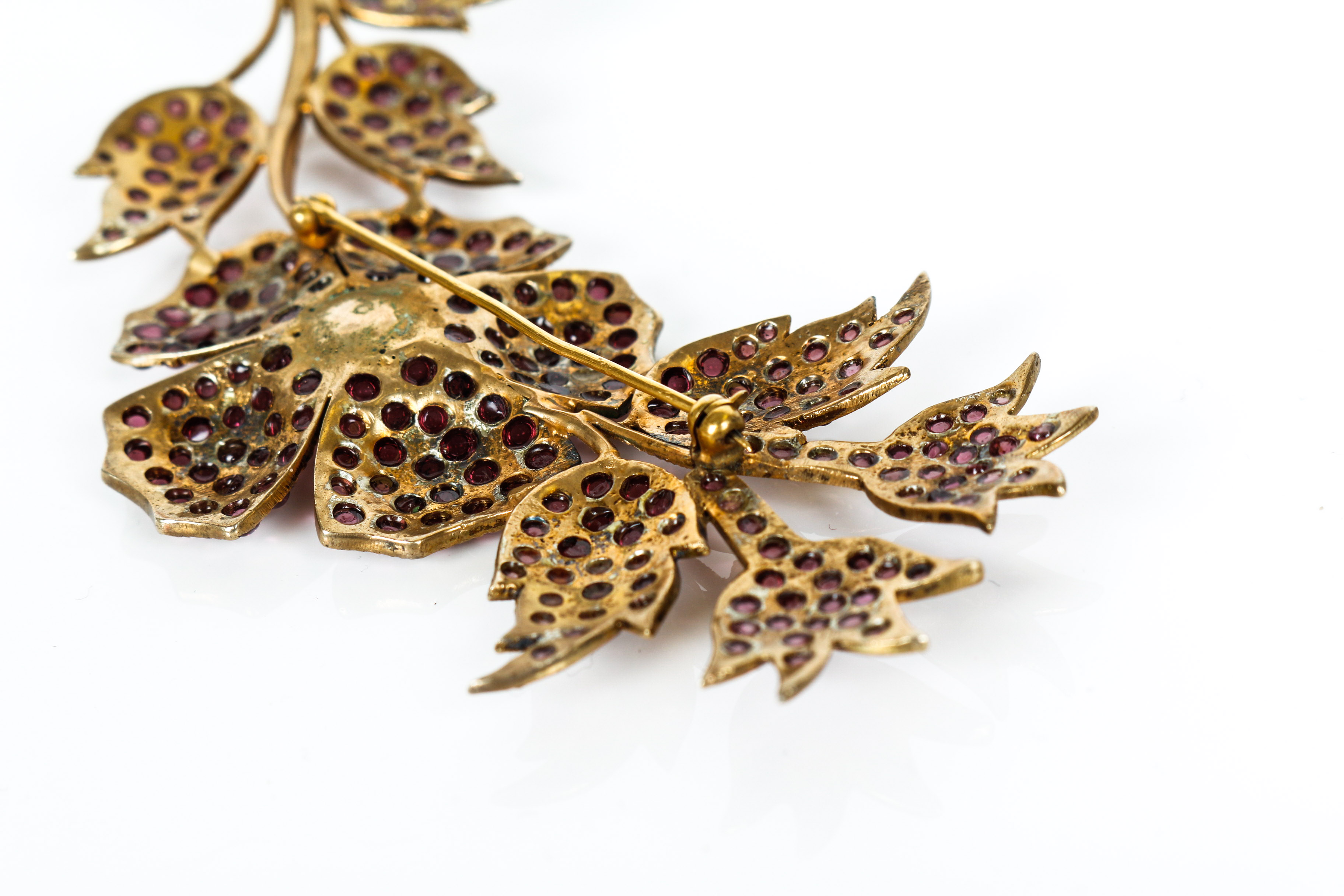 Vintage Garnet Freshwater Pearl and Vermeil  Floral Brooch