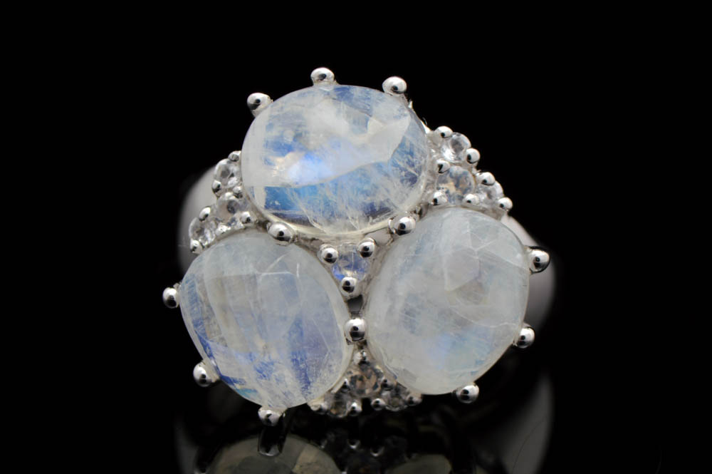 Sterling Silver, Moonstone and White Topaz Ring