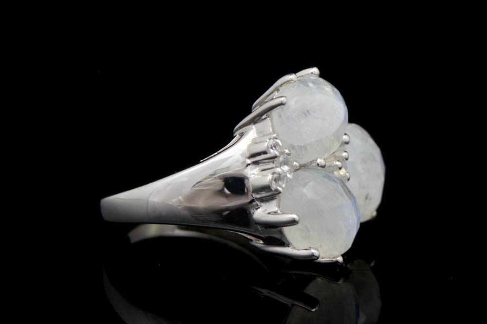 Sterling Silver, Moonstone and White Topaz Ring