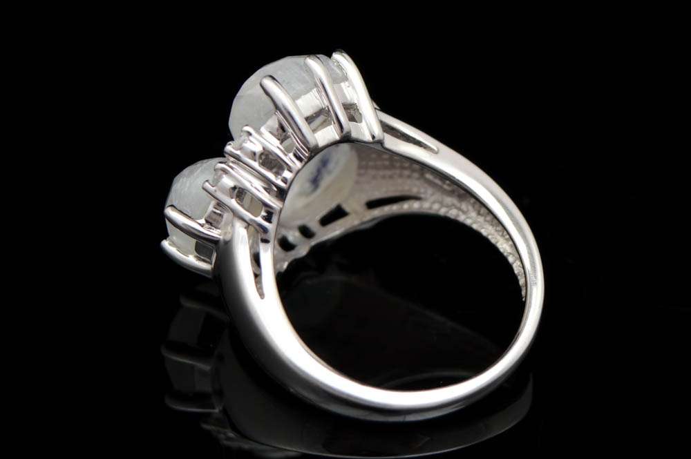 Sterling Silver, Moonstone and White Topaz Ring