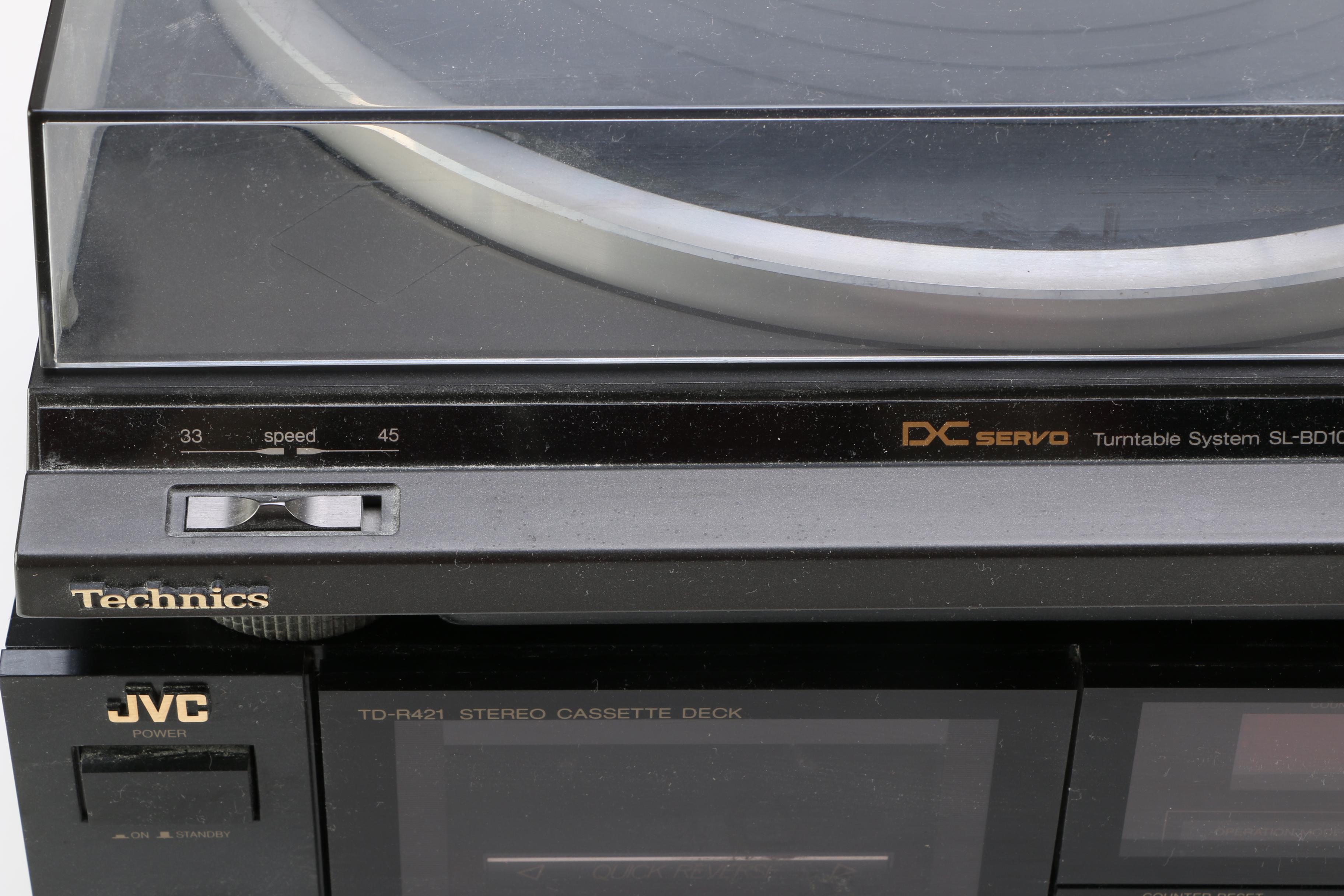 Turntable, Receiver, Cassette Player and Classical Theme LPs