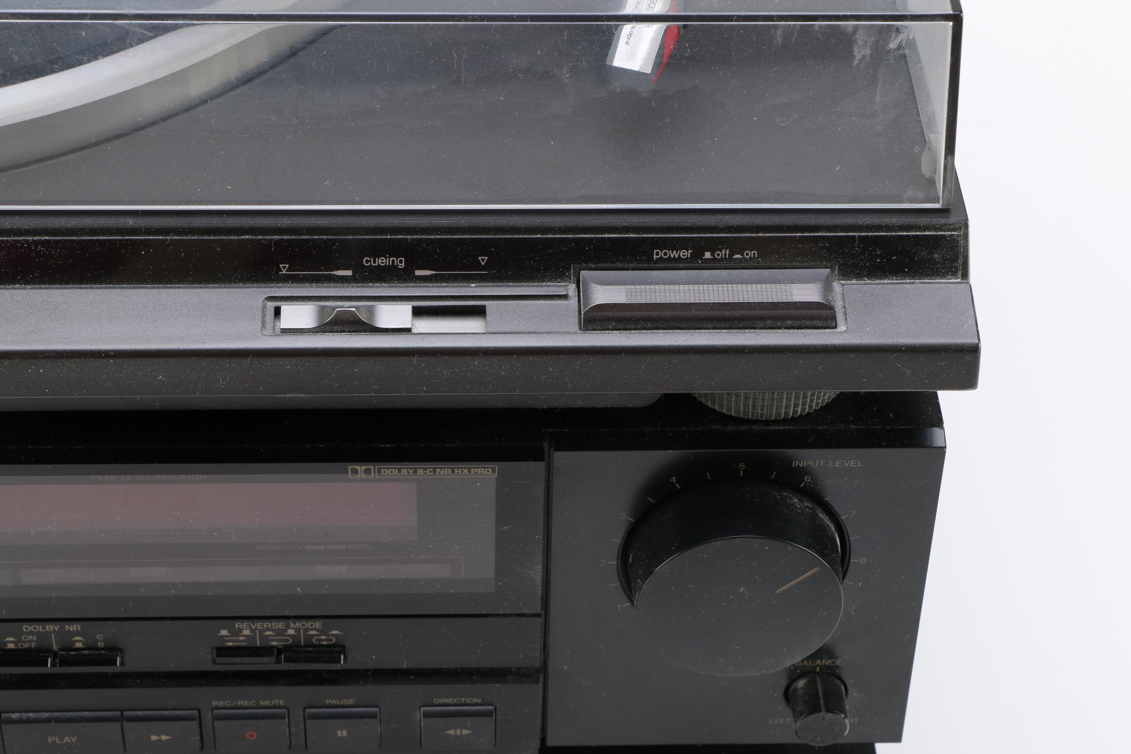 Turntable, Receiver, Cassette Player and Classical Theme LPs