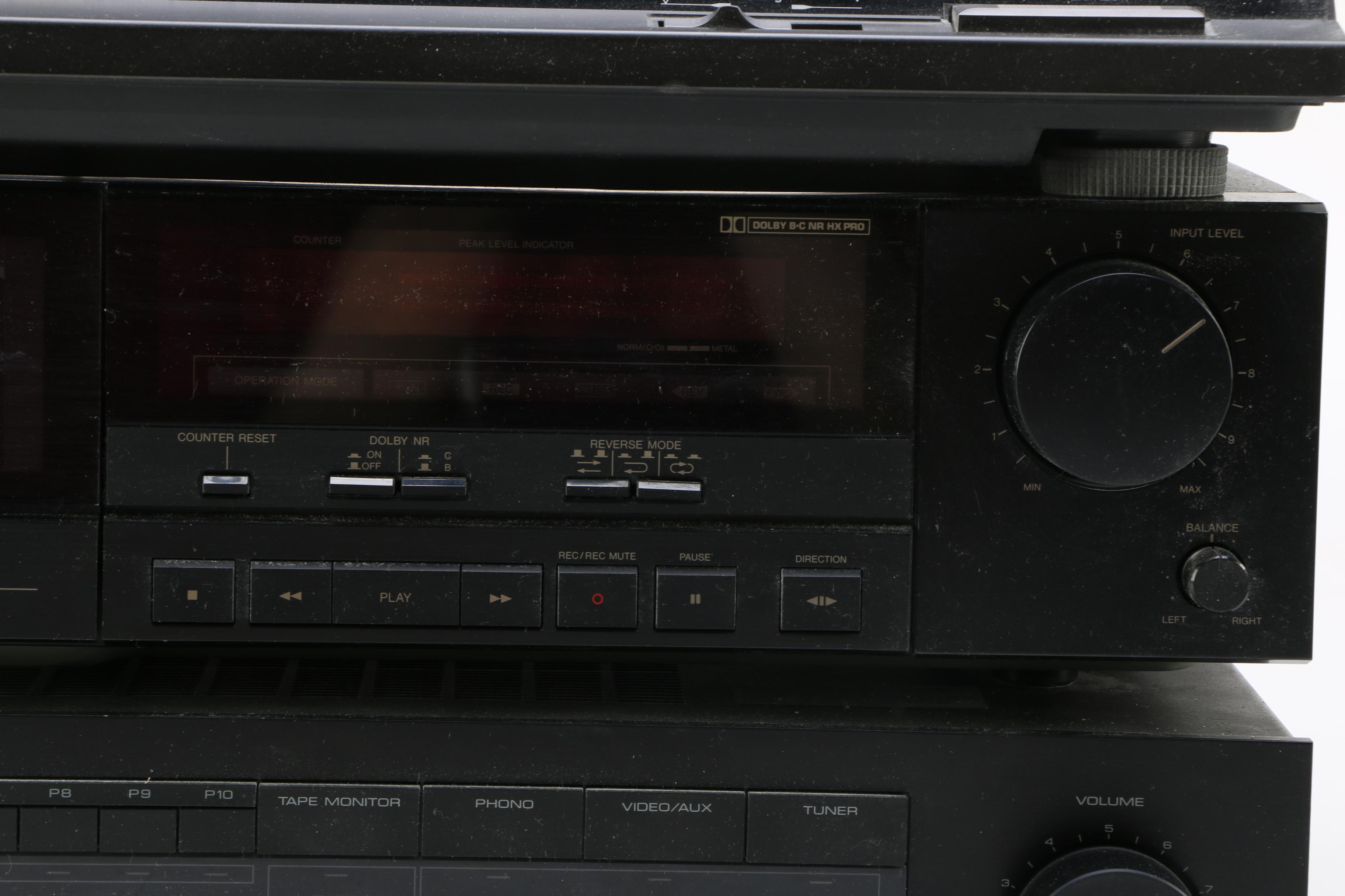 Turntable, Receiver, Cassette Player and Classical Theme LPs