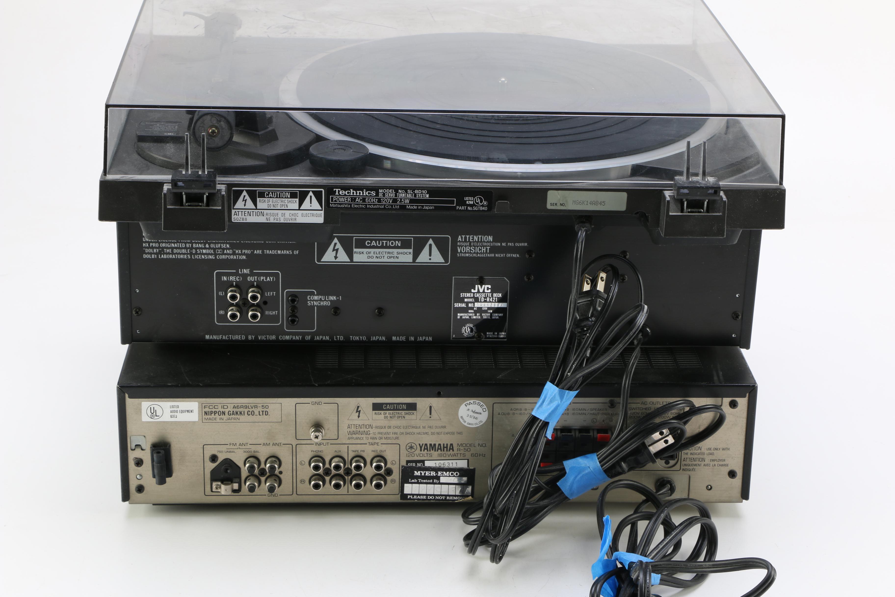 Turntable, Receiver, Cassette Player and Classical Theme LPs