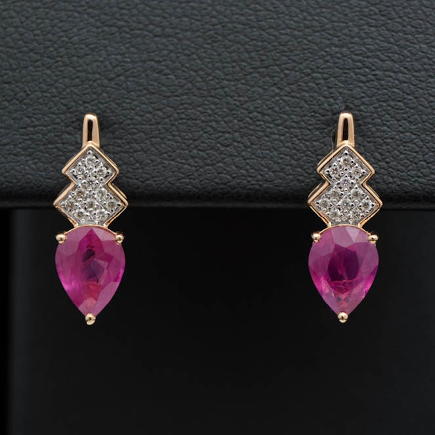 1.50 CTW Ruby, Diamond and 14K Rose Gold Earrings
