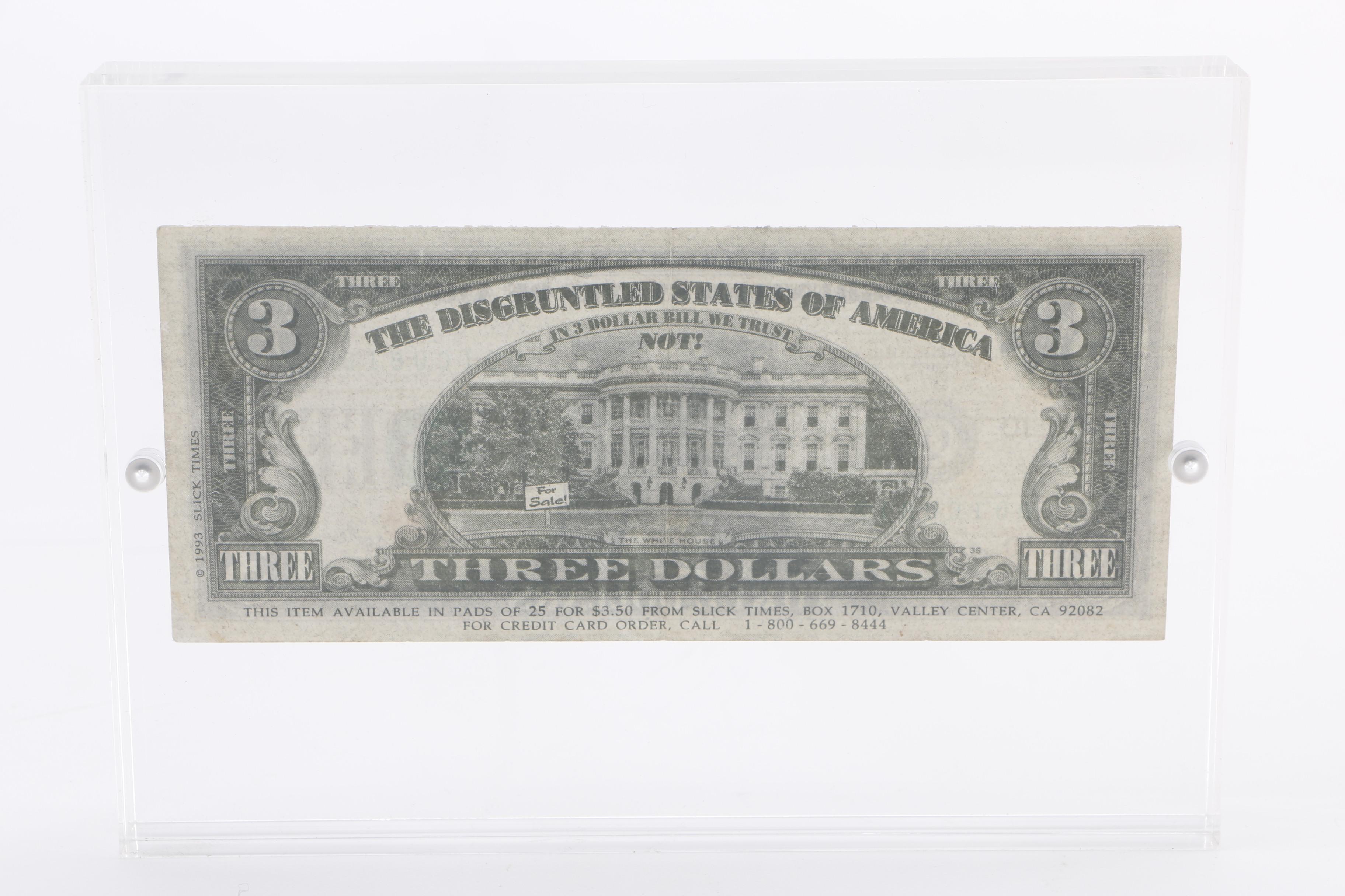 1993 Novelty Bill Clinton $3 Bill