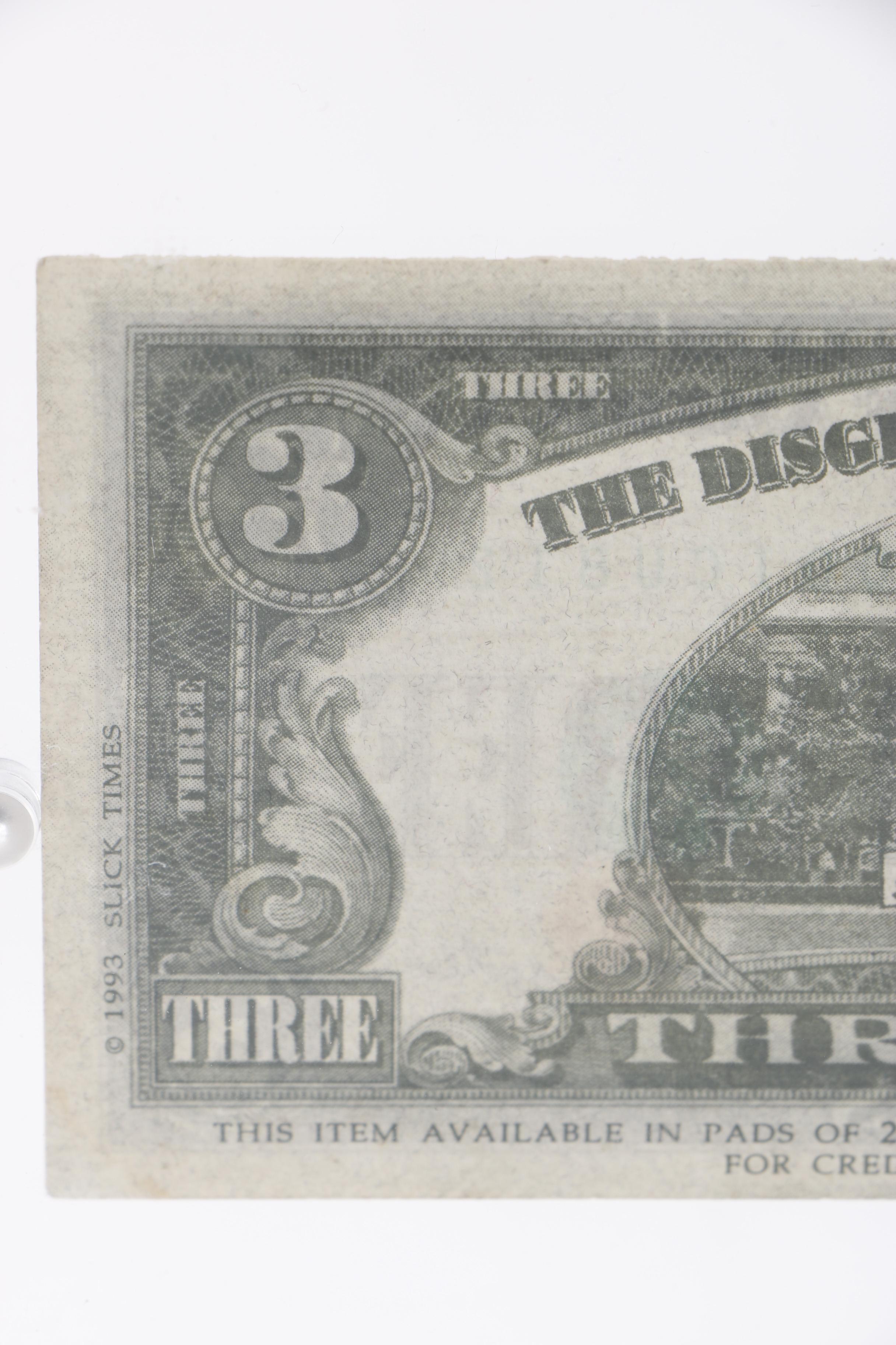 1993 Novelty Bill Clinton $3 Bill