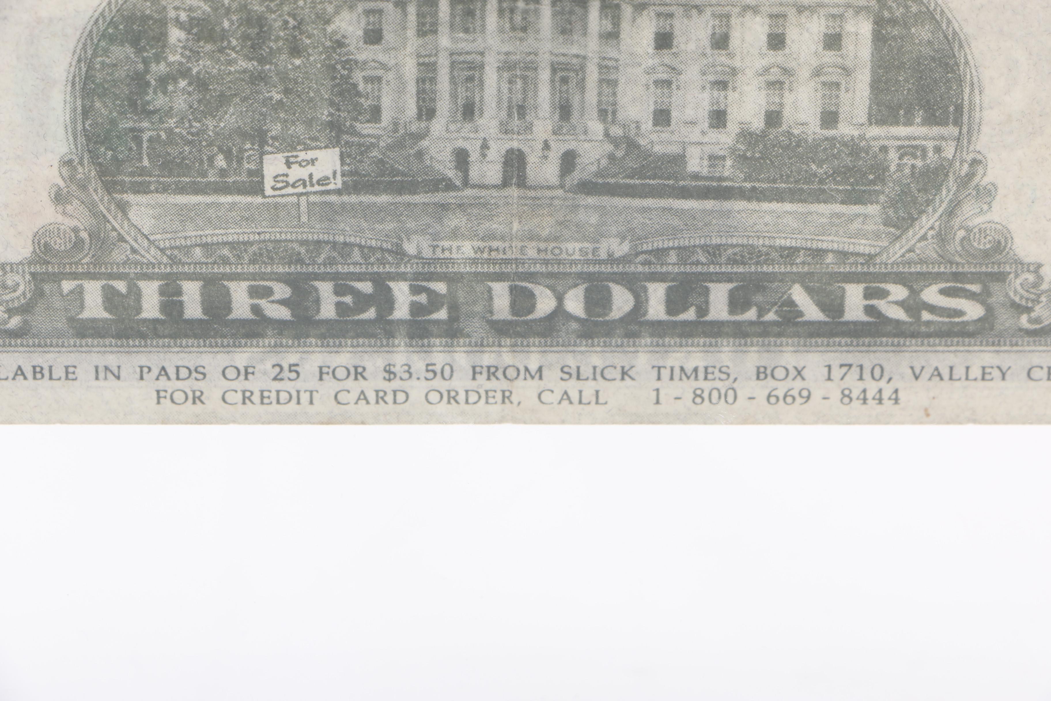 1993 Novelty Bill Clinton $3 Bill