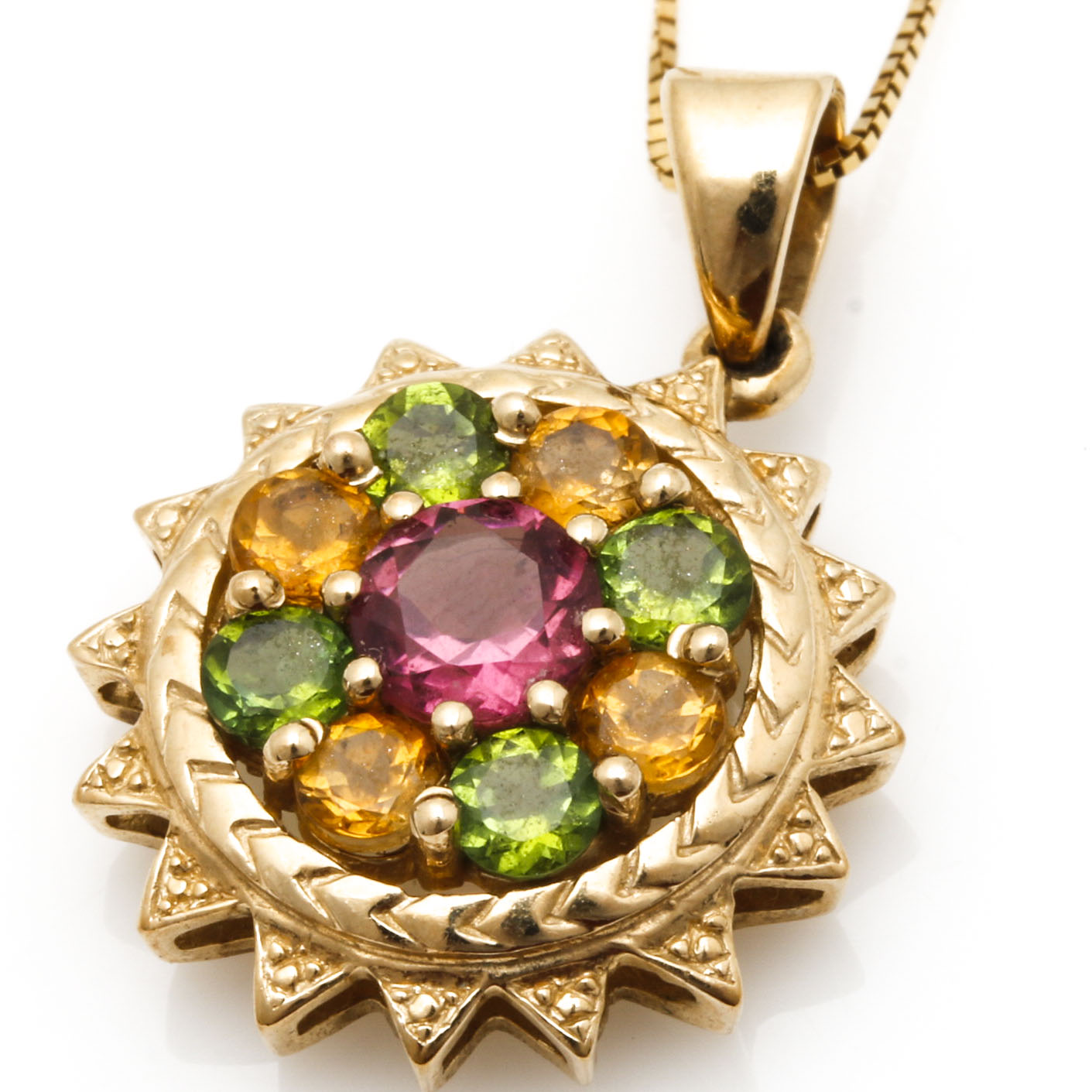 10K Yellow Gold Necklace and Ring With Diamonds and Semi-Precious Stones