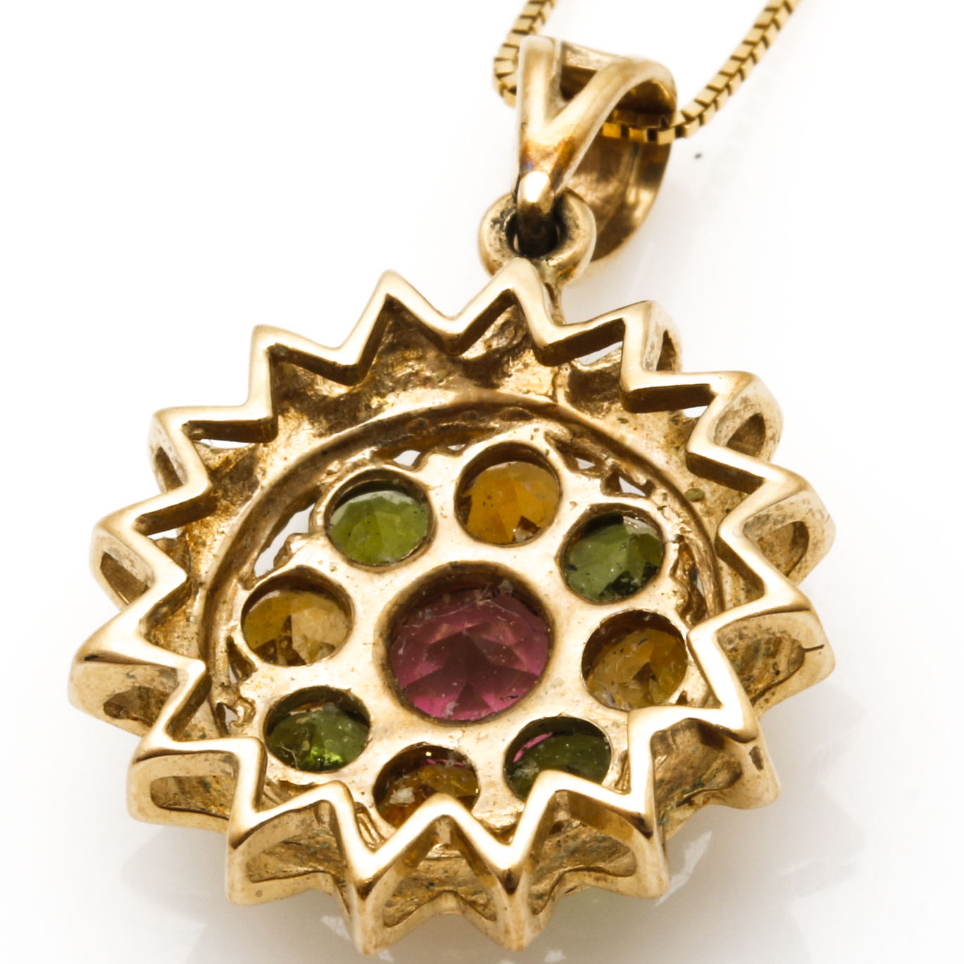 10K Yellow Gold Necklace and Ring With Diamonds and Semi-Precious Stones