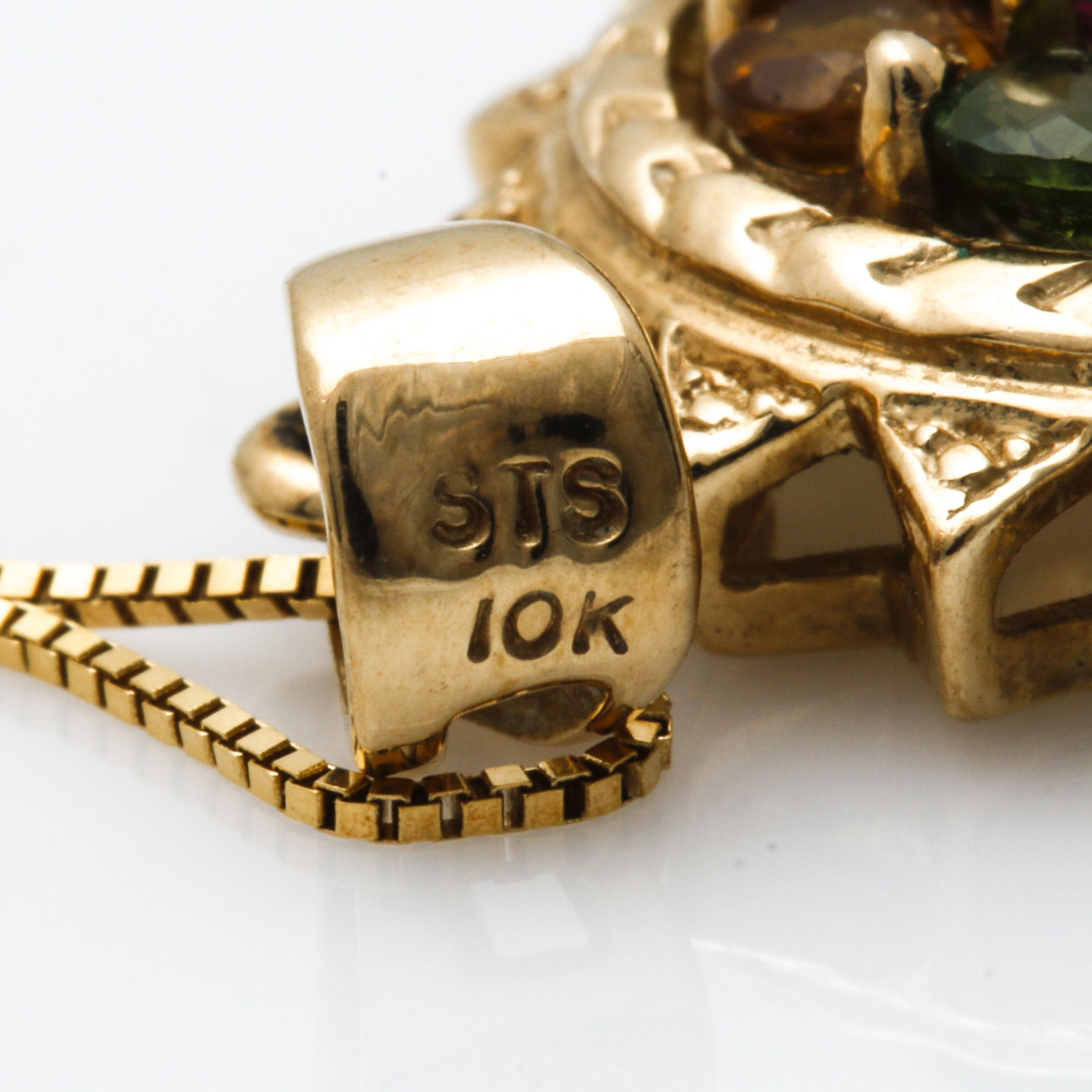 10K Yellow Gold Necklace and Ring With Diamonds and Semi-Precious Stones