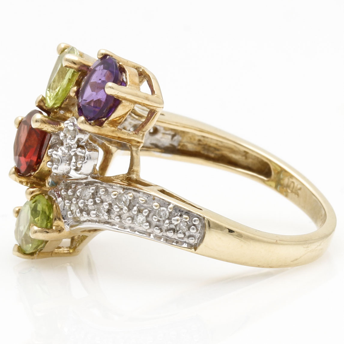 10K Yellow Gold Necklace and Ring With Diamonds and Semi-Precious Stones