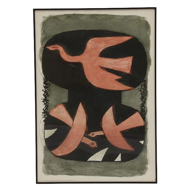 Vintage Georges Braque Offset Lithograph Poster "Three Birds"