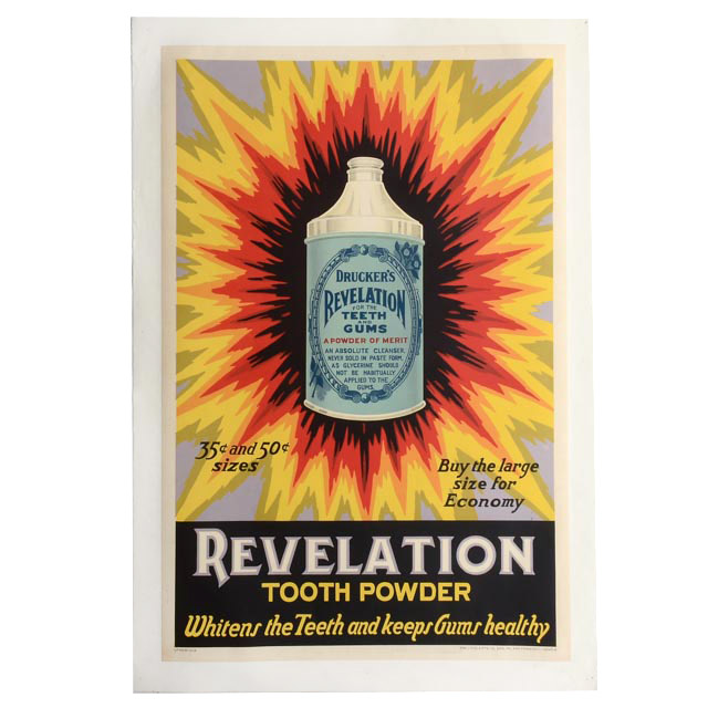 Original 1920s Color Lithographic Advertising Poster for Drucker's Revelation for Teeth and Gums