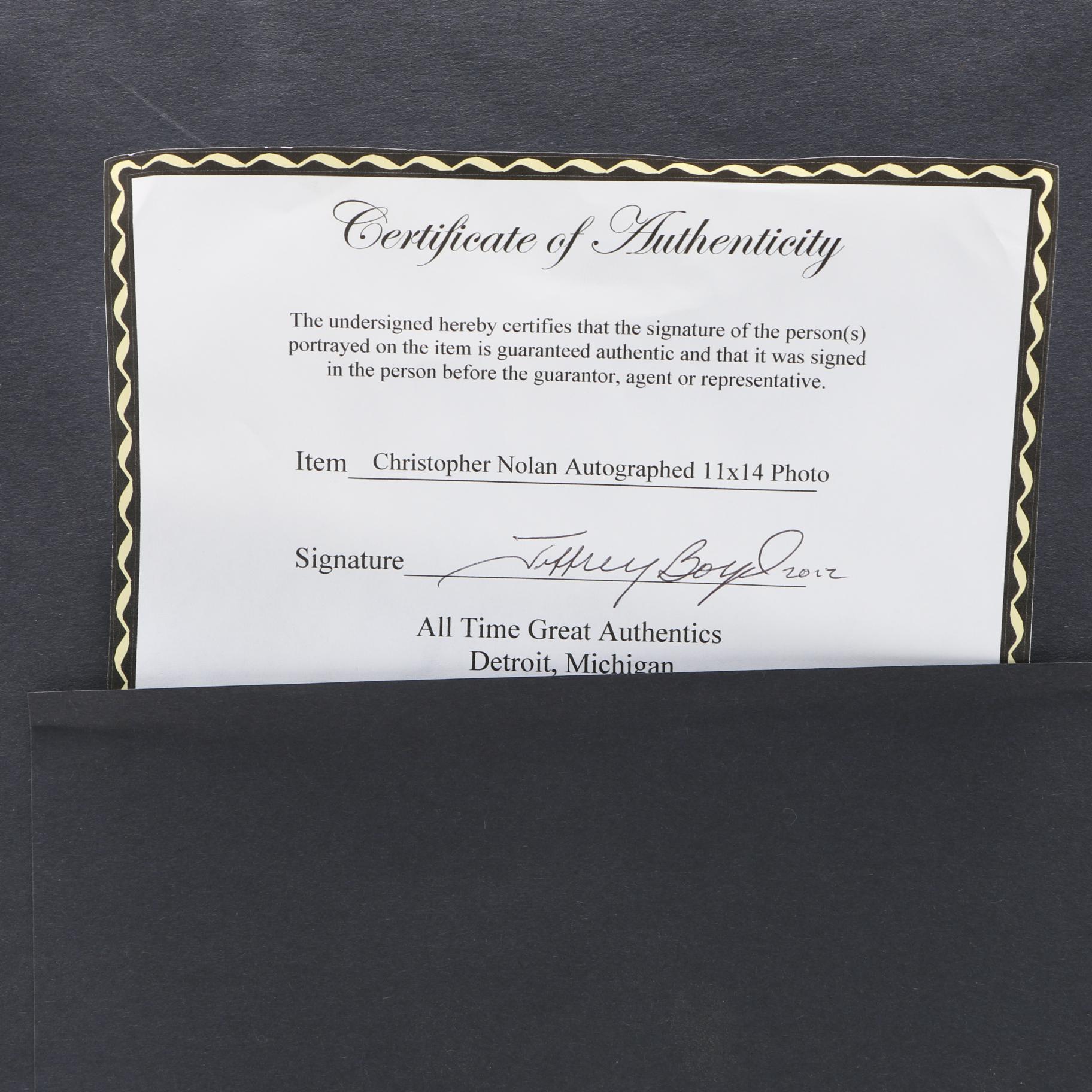 Framed "The Dark Knight Rises" Movie Photo Signed by Christopher Nolan