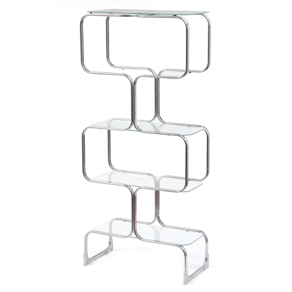 Tricom Italian Modern Chromed Steel and Glass Shelving Unit