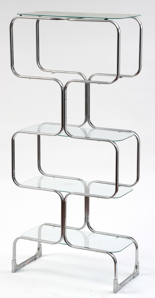 Tricom Italian Modern Chromed Steel and Glass Shelving Unit