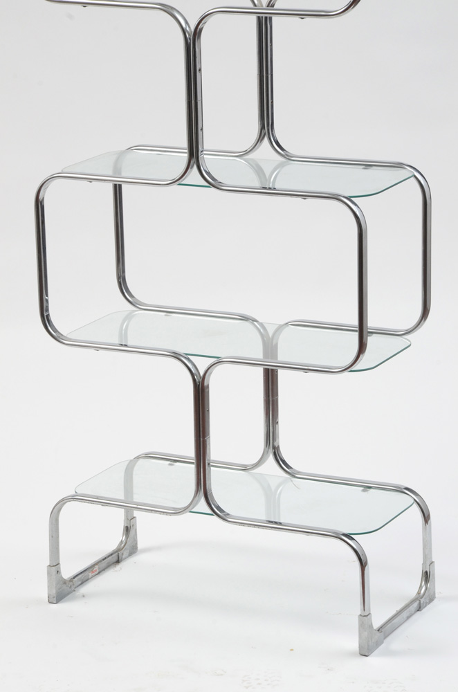 Tricom Italian Modern Chromed Steel and Glass Shelving Unit