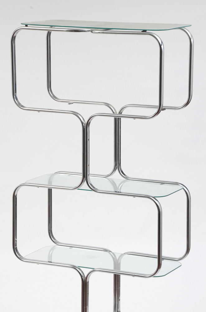 Tricom Italian Modern Chromed Steel and Glass Shelving Unit