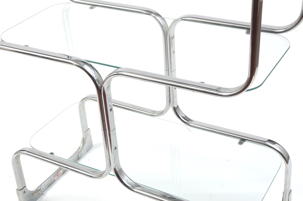 Tricom Italian Modern Chromed Steel and Glass Shelving Unit