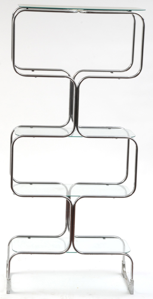Tricom Italian Modern Chromed Steel and Glass Shelving Unit