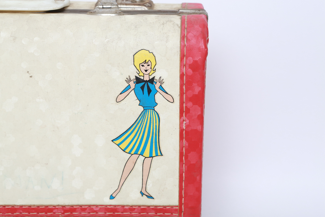 Vintage Red and White Suitcase