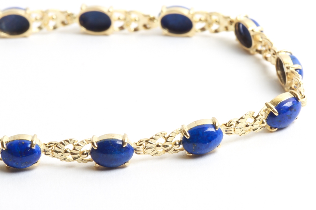 14K Gold Bracelet with Blue Stones