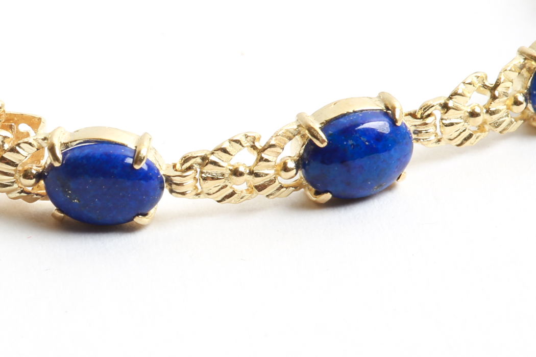 14K Gold Bracelet with Blue Stones