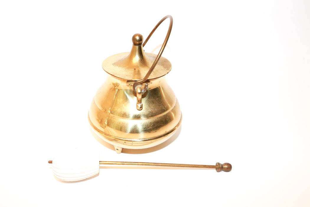 Vintage Brass Honey Pot and Brass Candlesticks
