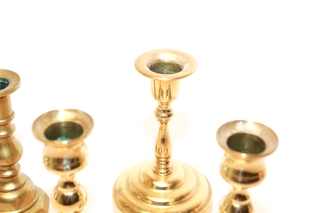 Vintage Brass Honey Pot and Brass Candlesticks