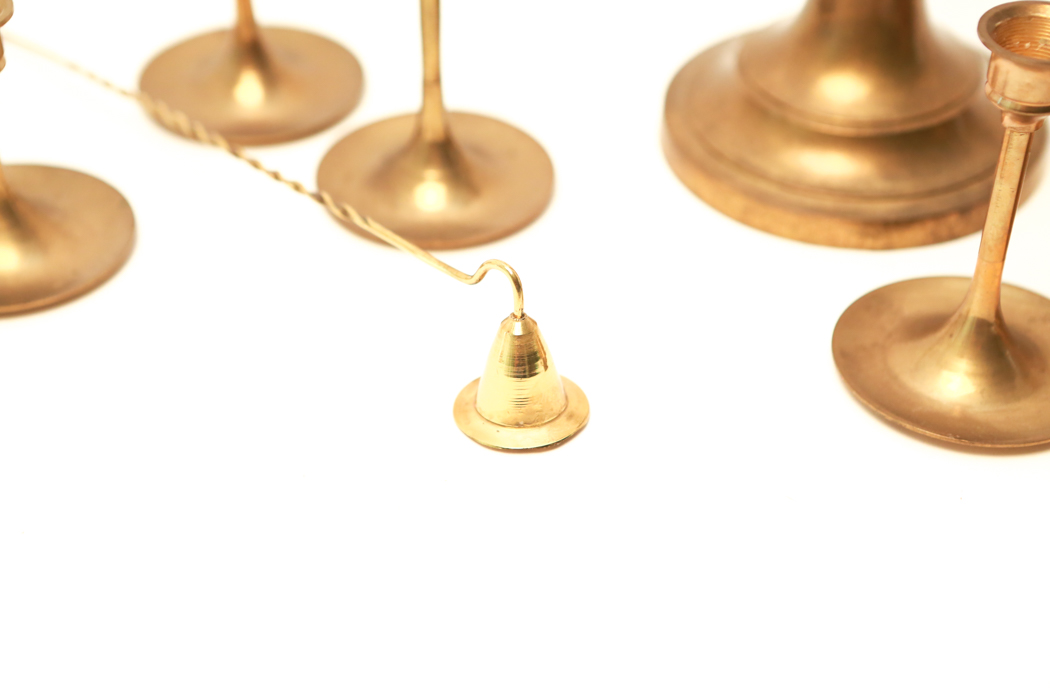 Vintage Brass Candelabra And Brass Candlesticks with a Snuffer