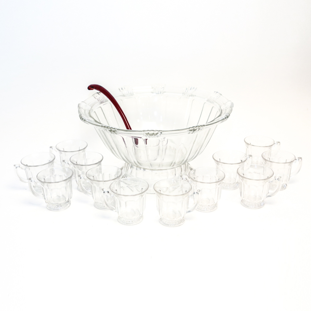 Vintage Glass Punch Bowl and Cups