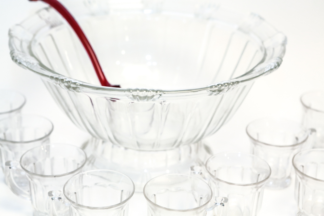Vintage Glass Punch Bowl and Cups